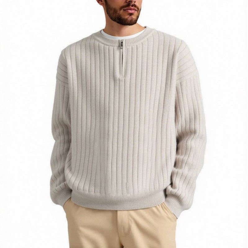Half Zipper Loose Pullover Texture Knitted Sweater Men