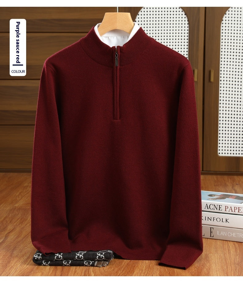 Half Zipper Worsted Wool Men's Sweater