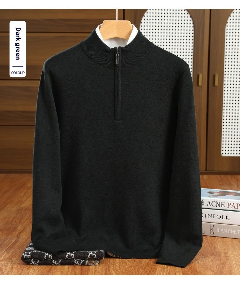 Half Zipper Worsted Wool Men's Sweater