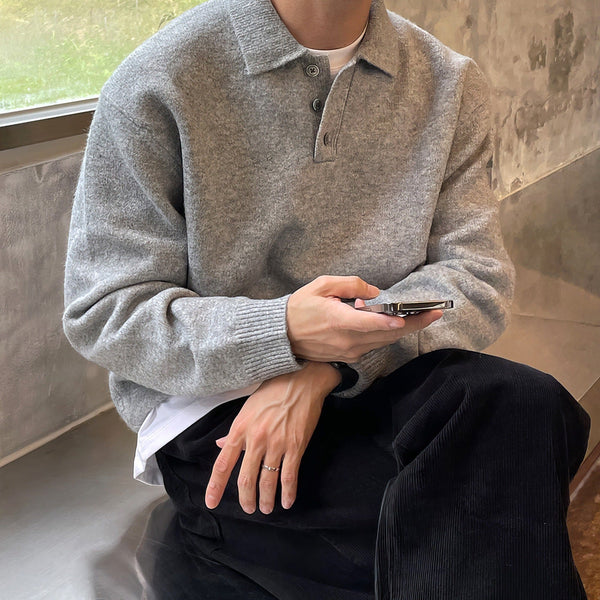 Men's Autumn And Winter Long Sleeve Lapel Knitwear
