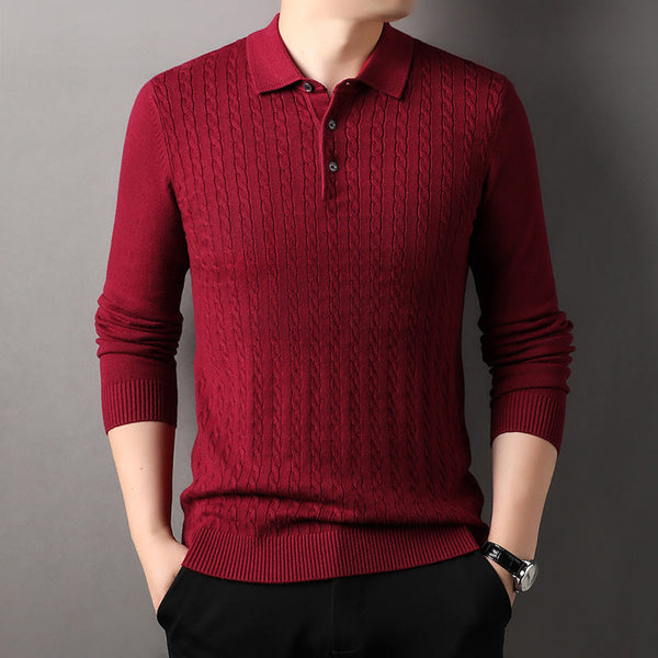 Twisted Floral Polo Long Sleeve Loose Casual Bottoming Sweater For Men