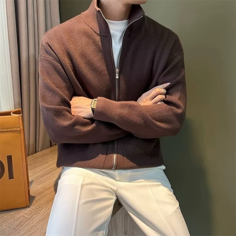 Versatile Zipper Cardigan Slim-fitting Sweater