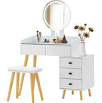 Dressing Table With LED Lights Glass Top Dressing Table With Extendable Side Table 5 Drawers Dressing Table With Mirror And Stool For Bedroom