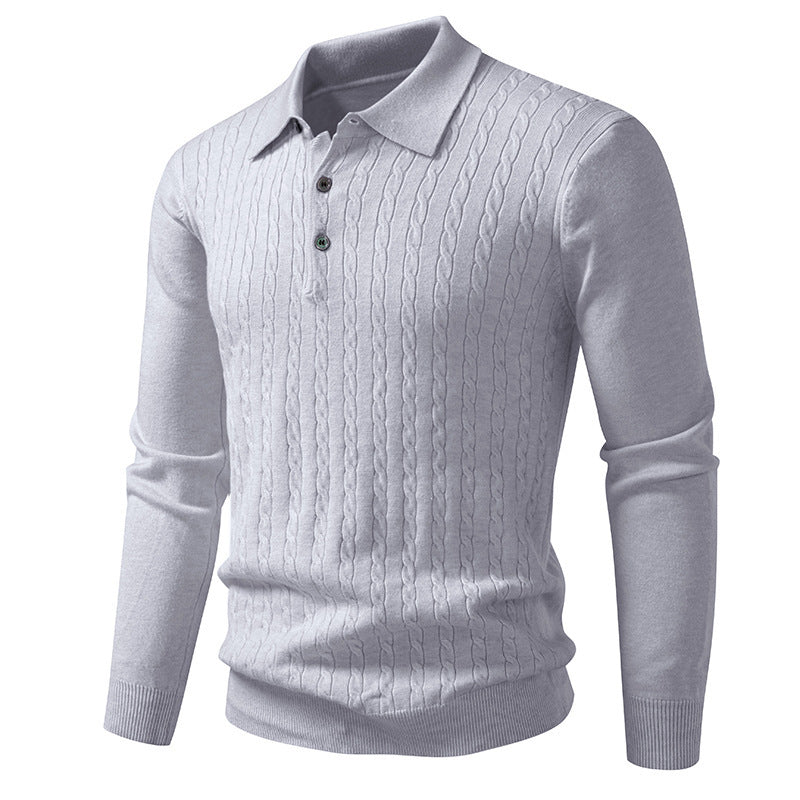 Twisted Flower Cardigan Solid Color Polo Collar Knitted Sweater Men