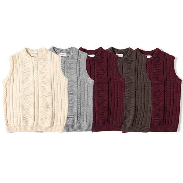Jacquard Round Neck Knitted Loose Thickened Cable-knit Sweater Vest
