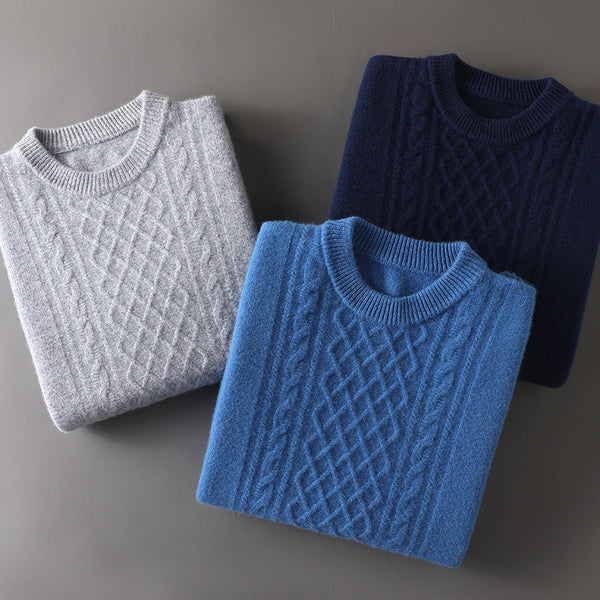 All-matching Seven-needle Thickened Twisted Round Neck Men's Sweater