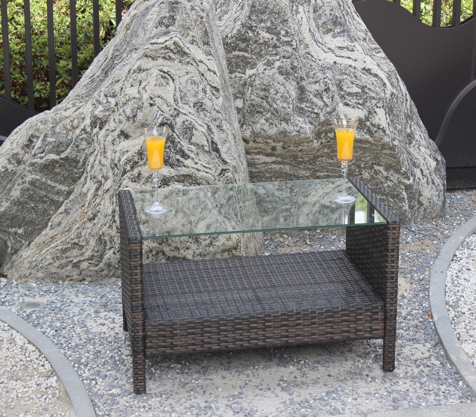 Outdoor Patio Furniture Coffee Table With Clear Tempered Glass