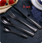4PCS Set Black Stainless Steel Cutlery Korean Dinnerware Set Gifts Mirror Polishing Silverware Sets Scoop Knife and Fork Sets