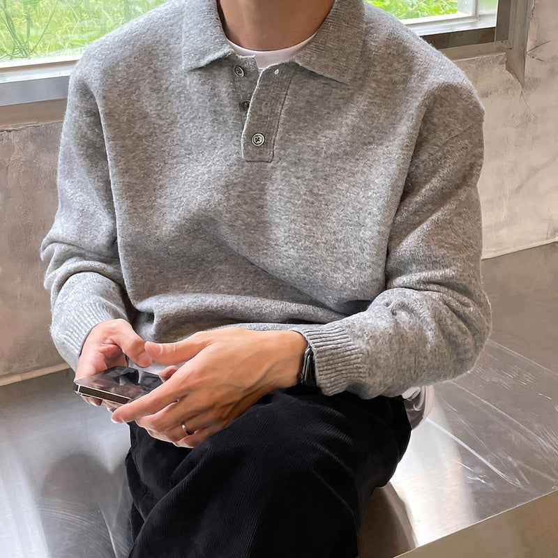 Men's Autumn And Winter Long Sleeve Lapel Knitwear