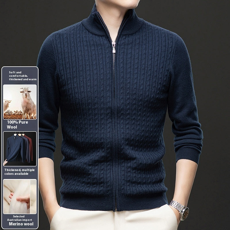 Thickened Zipper Stand Collar Knitted Twisted Sweater