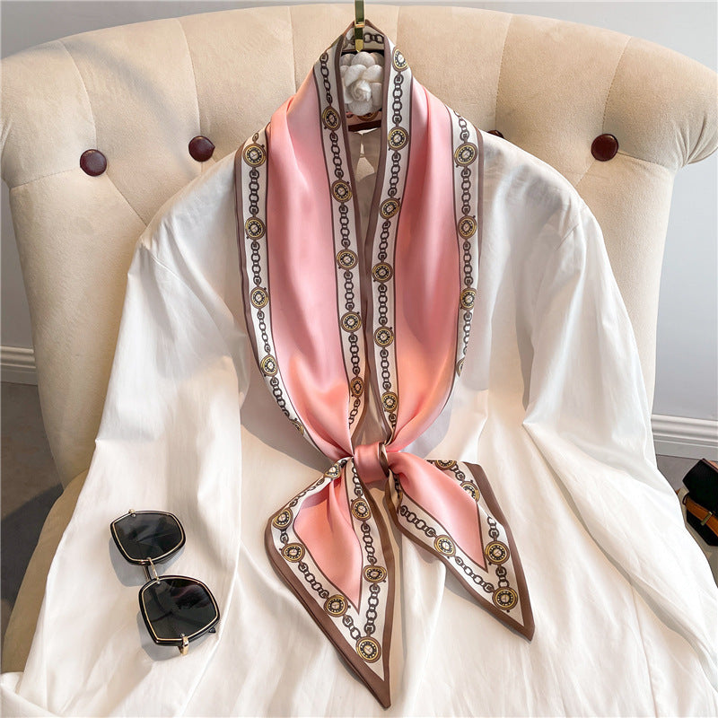 Thin Narrow Long Shirt Scarf Houndstooth Design Double Layer Imitated Silk Scarves Women's Hair Tie