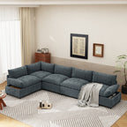 115.5 Modular Deep Gray Sectional Sofa With Durable Polyester Upholstery, Plush Cushions, Hidden Storage Compartments, And Versatile Design For Living Room, Lounge, Or Office