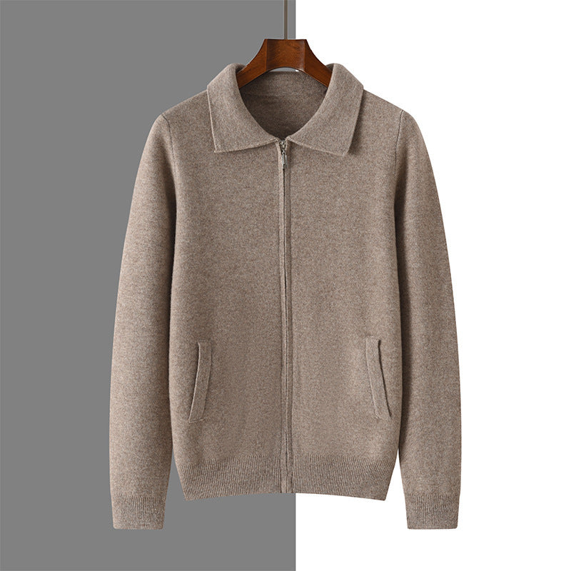 Lapel Thickened Zipper Cashmere Sweater Coat