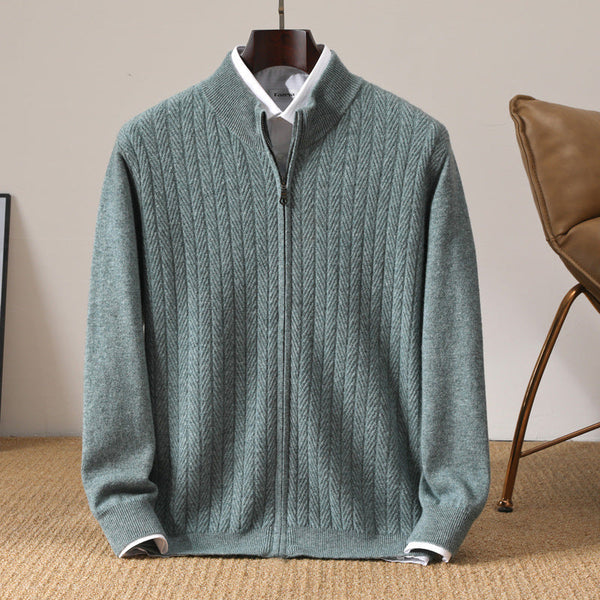 Wheat Twisted Zipper Knitted Cardigan Coat Men