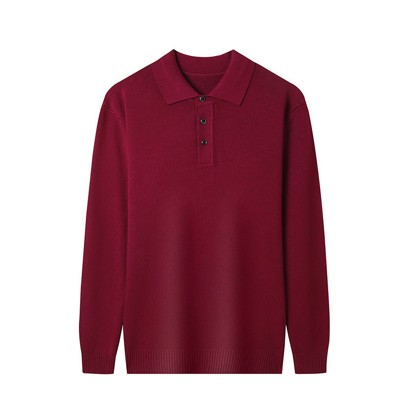 Men's Polo Collar Solid Color Sweater