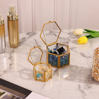 Mini Gold Eternal Flower Hexagon  Glass Jewellery Ring Box