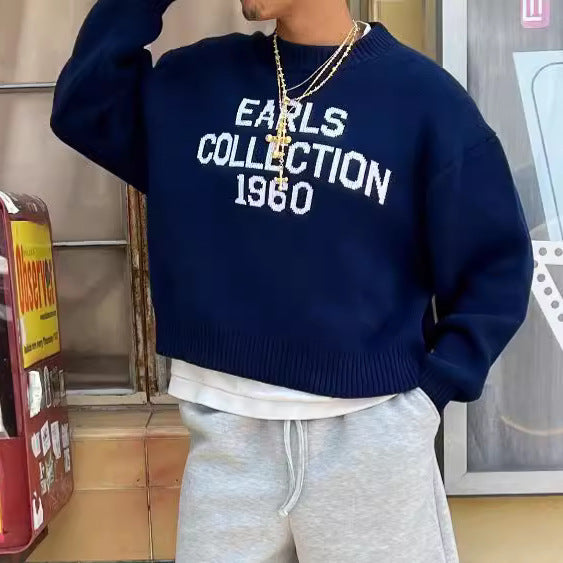 Autumn And Winter Round Neck Long Sleeve Letters Brocade Sweater