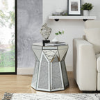 Drum Style Coffee Table With Mirror Crystal Inlay, Polygonal Silver Decorative Table, Modern Design Luxury Modern Furniture, 20 Inch  About 50 Centimeters  Low Coffee Table, Suitable For Living Room