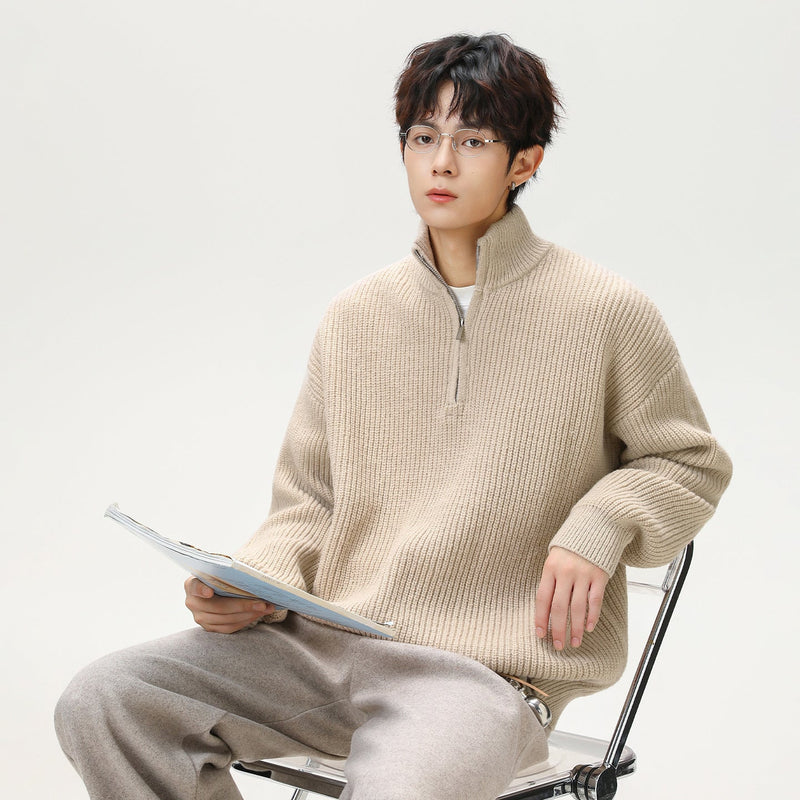 Stand Collar Men's Imitation Deer Plush Sweater