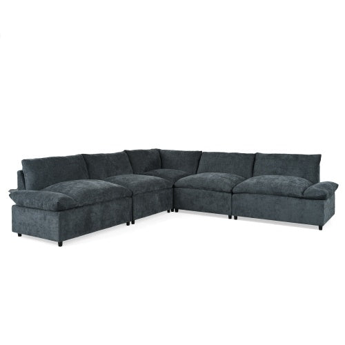 115.5 Modular Deep Gray Sectional Sofa With Durable Polyester Upholstery, Plush Cushions, Hidden Storage Compartments, And Versatile Design For Living Room, Lounge, Or Office