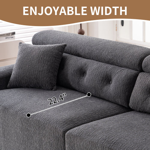 LY-029 GRAY COMPRESSION SOFA 4-seater Combined Sofa, Wood Grain Chenille Fabric, Full Sponge Compression Sofa,combined Sofa With 2 Pillows For Living  Home Furniture  Apartment