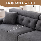 LY-029 GRAY COMPRESSION SOFA 4-seater Combined Sofa, Wood Grain Chenille Fabric, Full Sponge Compression Sofa,combined Sofa With 2 Pillows For Living  Home Furniture  Apartment