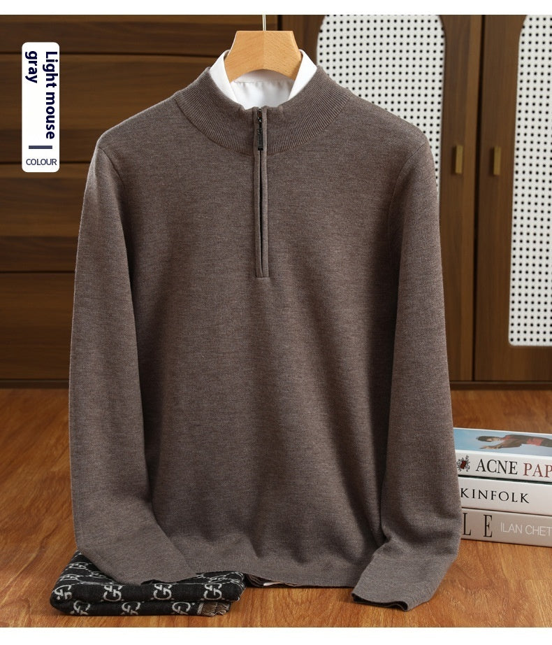 Half Zipper Worsted Wool Men's Sweater