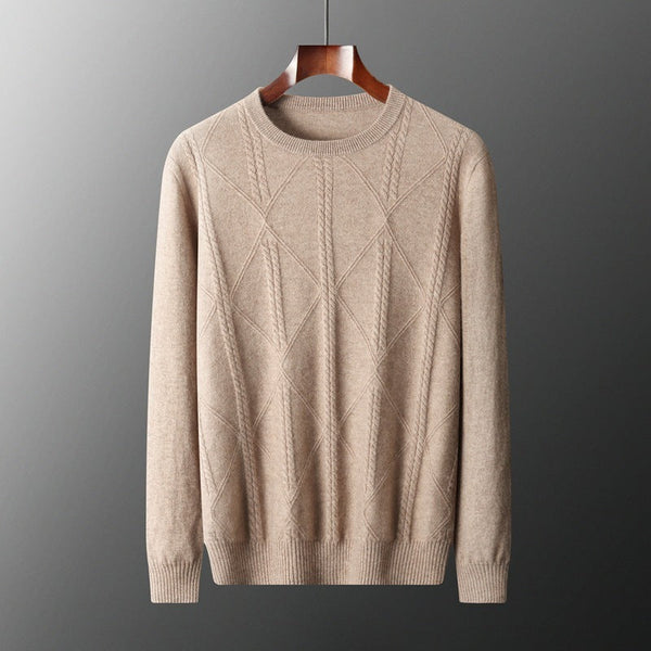 Round Neck Diamond Lattice Twisted Cashmere Men's Sweater