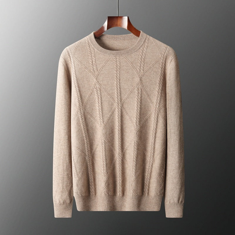 Round Neck Diamond Lattice Twisted Cashmere Men's Sweater