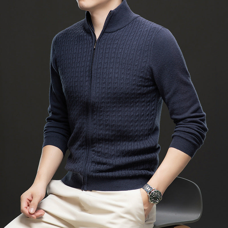Thickened Zipper Stand Collar Knitted Twisted Sweater