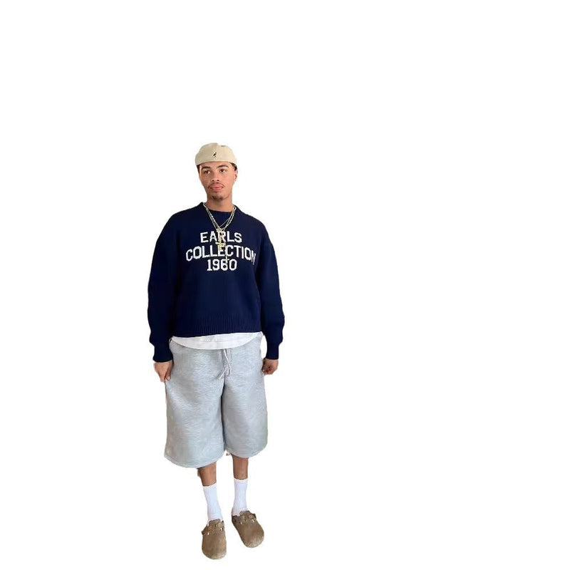 Autumn And Winter Round Neck Long Sleeve Letters Brocade Sweater