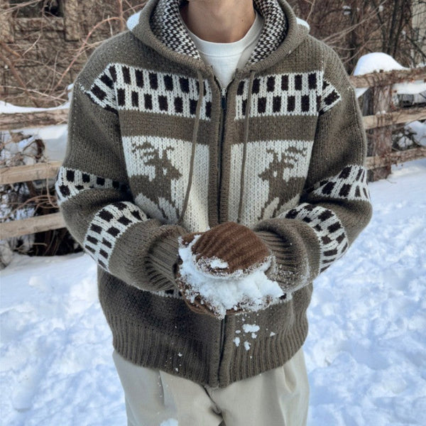 Jacquard Christmas Zipper Idle Style Cardigan Knitted Coat