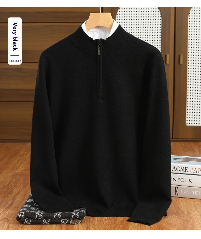 Half Zipper Worsted Wool Men's Sweater