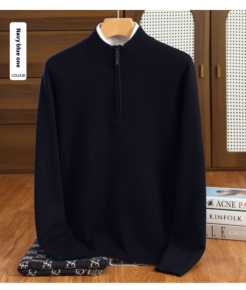 Half Zipper Worsted Wool Men's Sweater
