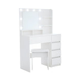 Vanity, Makeup Vanity Desk Set With Mirror & Light, Dressing Table Storage Lots With Power Strip, 3 Lighting Modes With Adjustable Brightness, 37 Inches White With Stool
