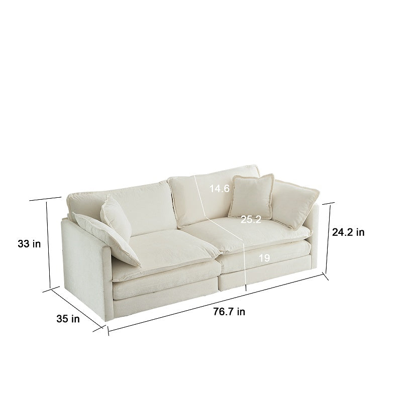 Modern Fabric Double Sofa With 4 Pillows