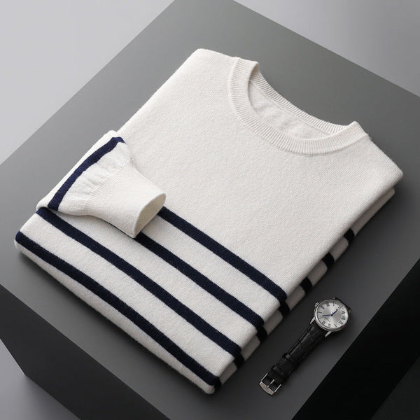 Round Neck Thin Navy-striped Knitted Sweater