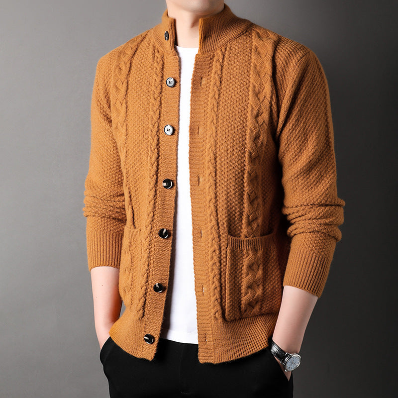 Young And Middle-aged Thick Knit Cardigan Retro Jacquard Loose-fitting Sweater