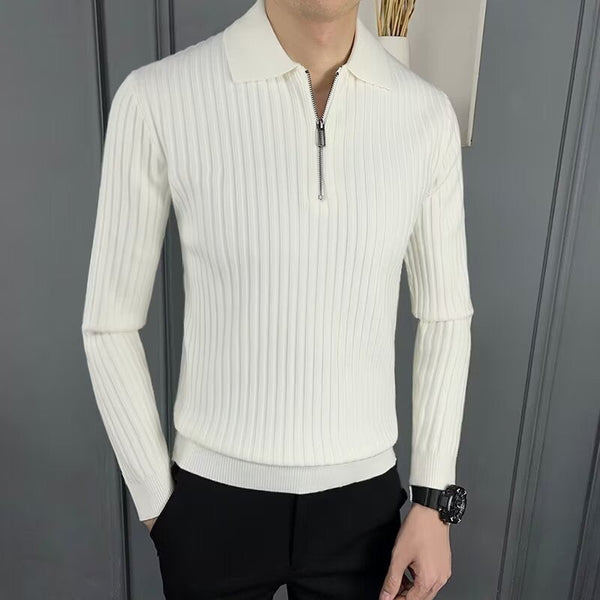 Warm Polo Collar Stripes Long Sleeve Pullover sweater