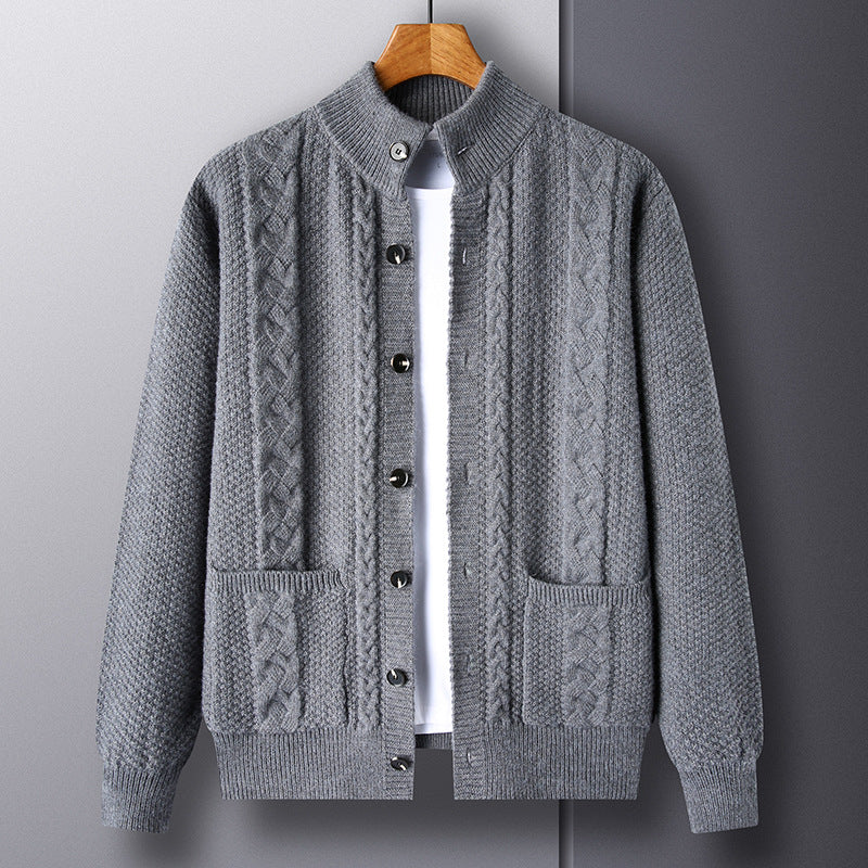 Young And Middle-aged Thick Knit Cardigan Retro Jacquard Loose-fitting Sweater