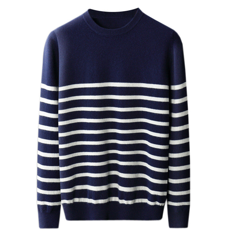 Round Neck Thin Navy-striped Knitted Sweater