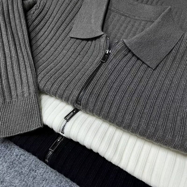 Warm Polo Collar Stripes Long Sleeve Pullover sweater