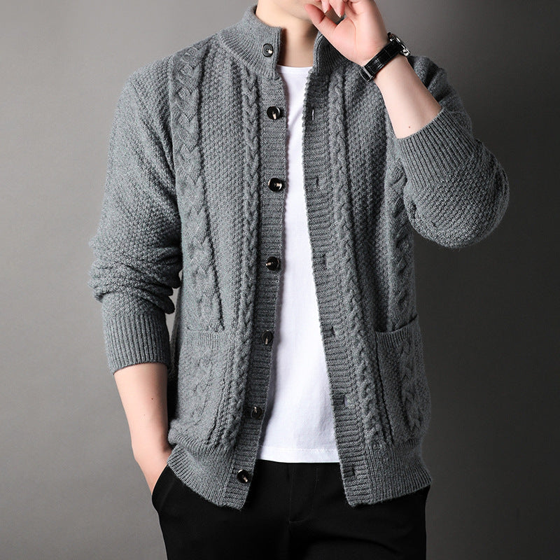 Young And Middle-aged Thick Knit Cardigan Retro Jacquard Loose-fitting Sweater