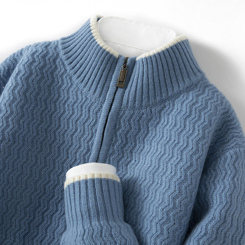 Men's Woolen Sweater Half-open Collar Long Sleeve Sweater