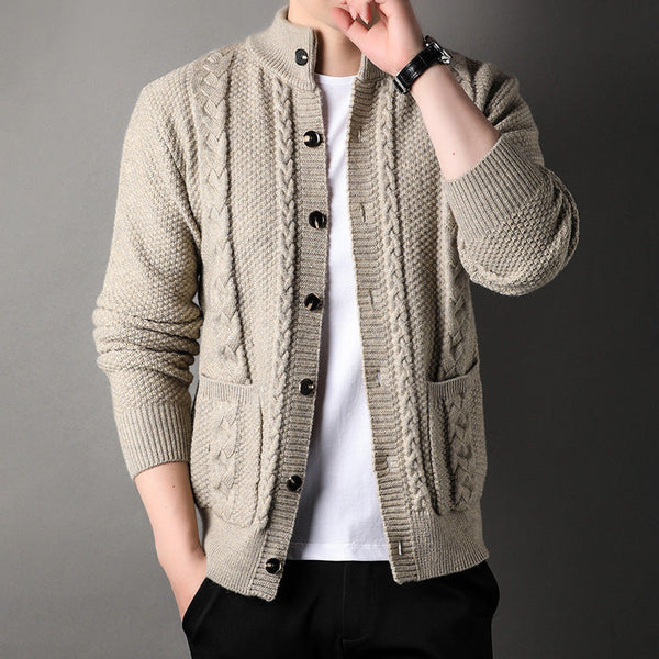 Young And Middle-aged Thick Knit Cardigan Retro Jacquard Loose-fitting Sweater