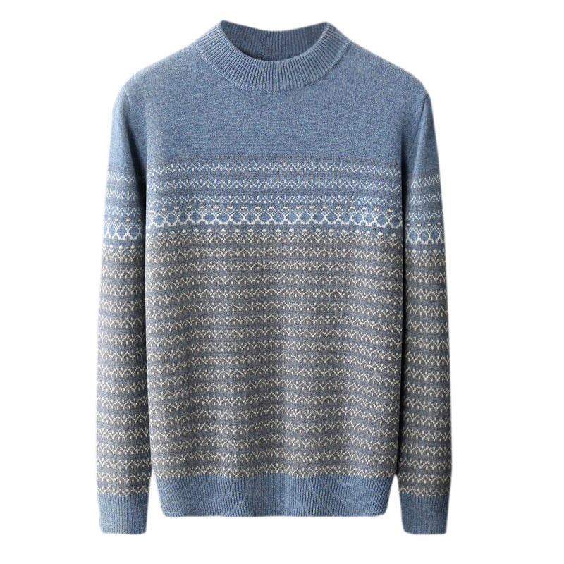 Men's Pure Wool Loose-fitting Casual Round-neck Color Matching Sweater