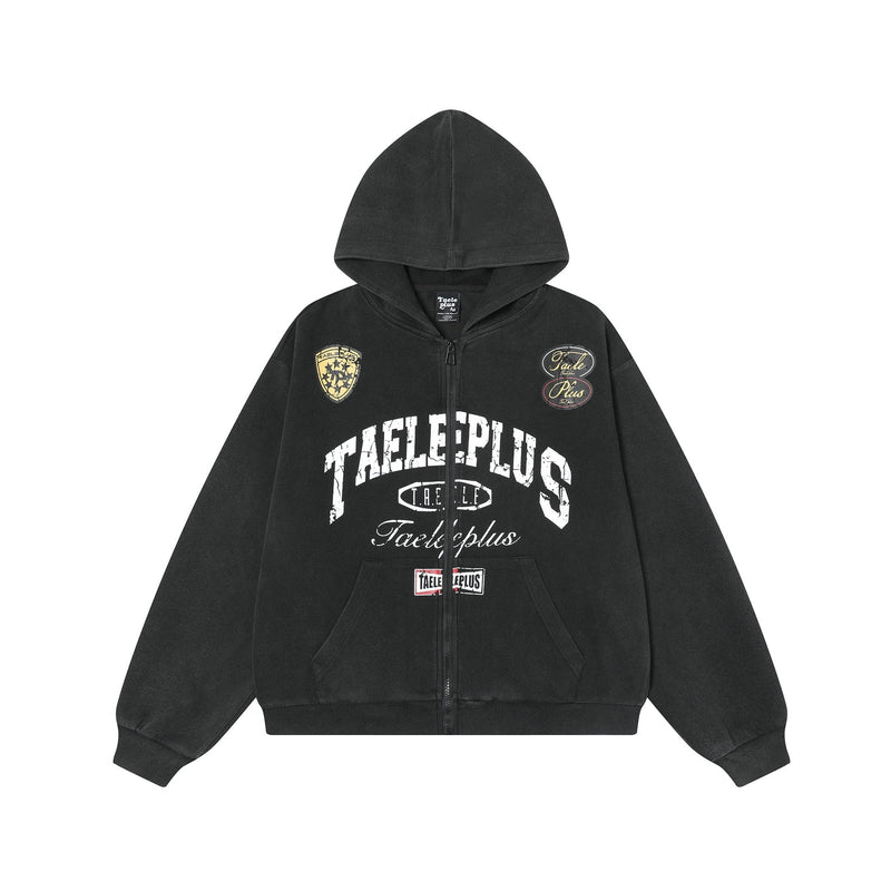 College Style Retro Washed Hoodie Coat Cardigan Zipper Sweater