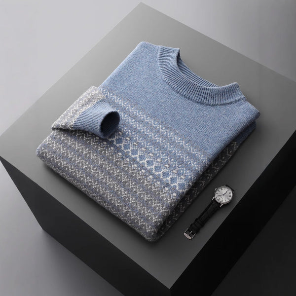 Men's Pure Wool Loose-fitting Casual Round-neck Color Matching Sweater