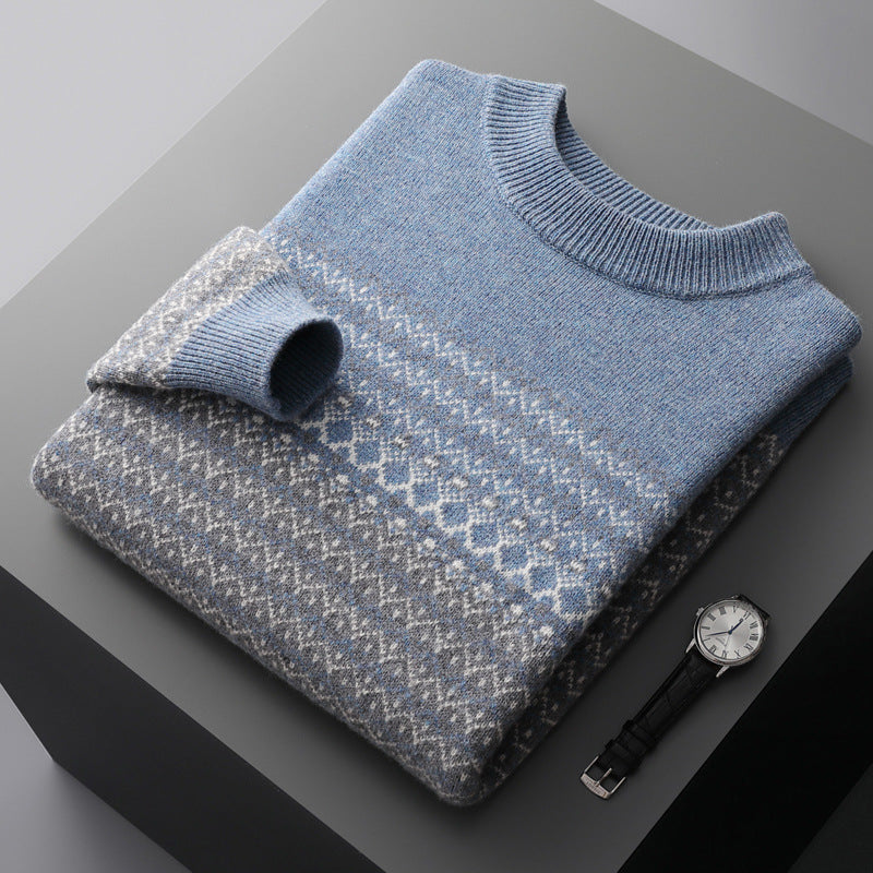 Men's Pure Wool Loose-fitting Casual Round-neck Color Matching Sweater