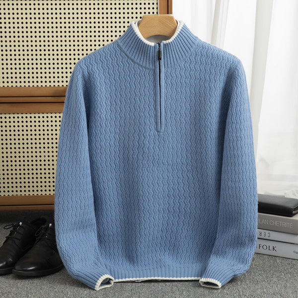 Men's Woolen Sweater Half-open Collar Long Sleeve Sweater